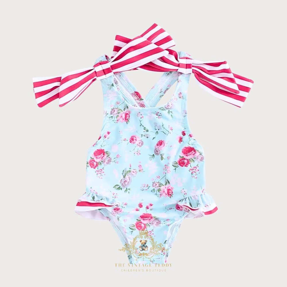 NWT Pretty Girls One-Piece Swimsuit Kids Swimwear Sweet Botanical Roses 18-24M